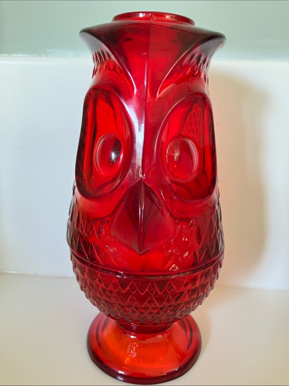 Fairy Light Vintage Viking Glass -Ruby Red Owl Fairy Lamp 7” tall - Picture 10 of 11